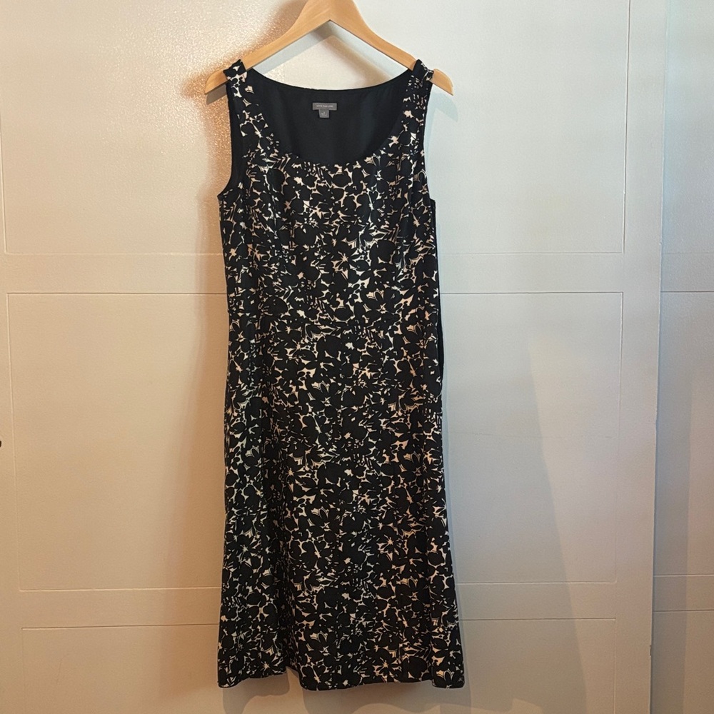 Ann Taylor Black and Cream Floral Midi Dress